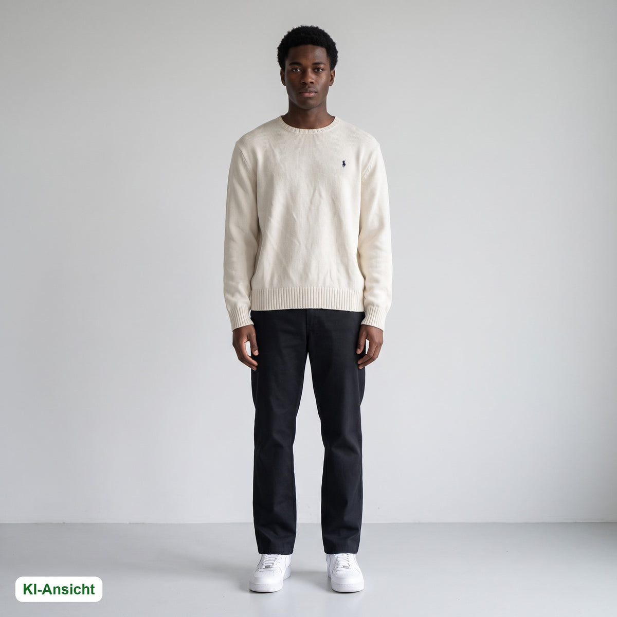 KI-Ansicht: Vintage Polo Ralph Lauren Sweater (L) getragen (KI-Visualisierung, Zustand siehe echte Fotos)