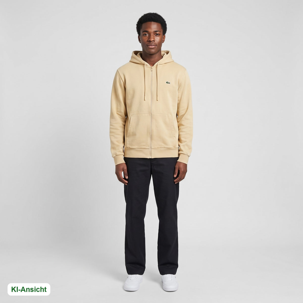 KI-Ansicht: Vintage Lacoste Hoodie (M) getragen (KI-Visualisierung, Zustand siehe echte Fotos)