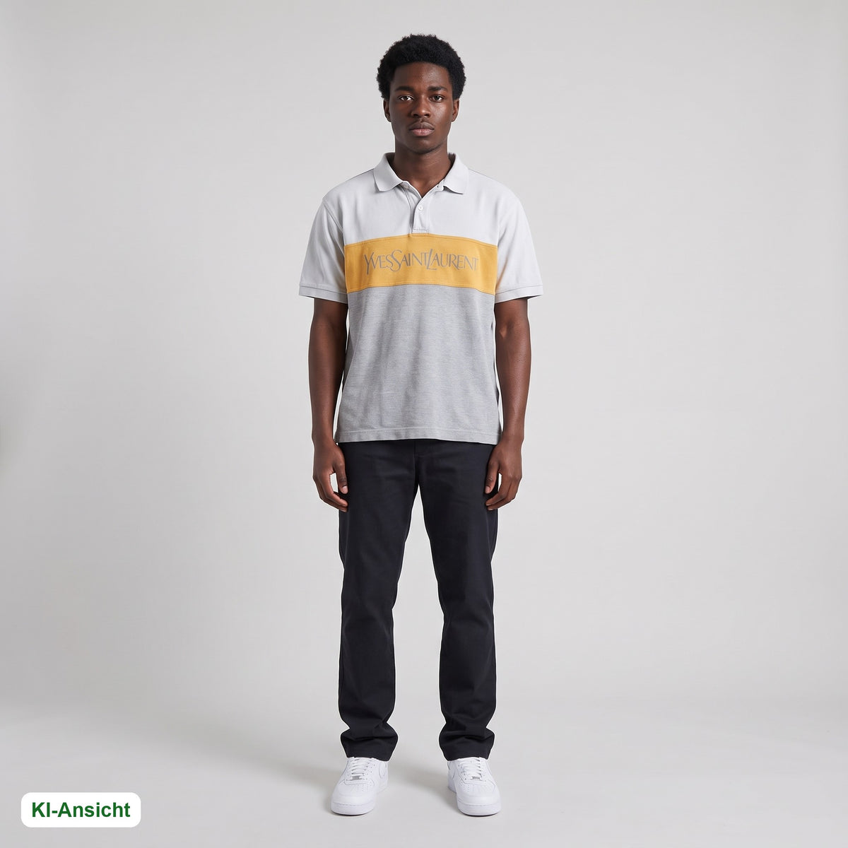 KI-Ansicht: Vintage Yves Saint Laurent Poloshirt (M) getragen (KI-Visualisierung, Zustand siehe echte Fotos)