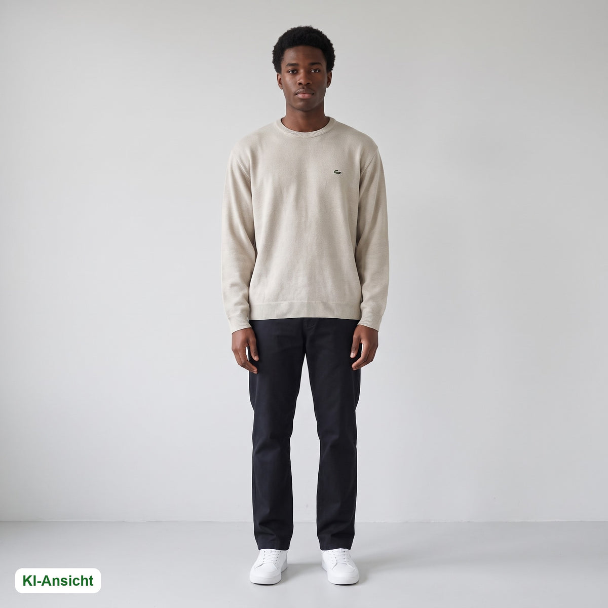 KI-Ansicht: Vintage Lacoste Sweater (L) getragen (KI-Visualisierung, Zustand siehe echte Fotos)