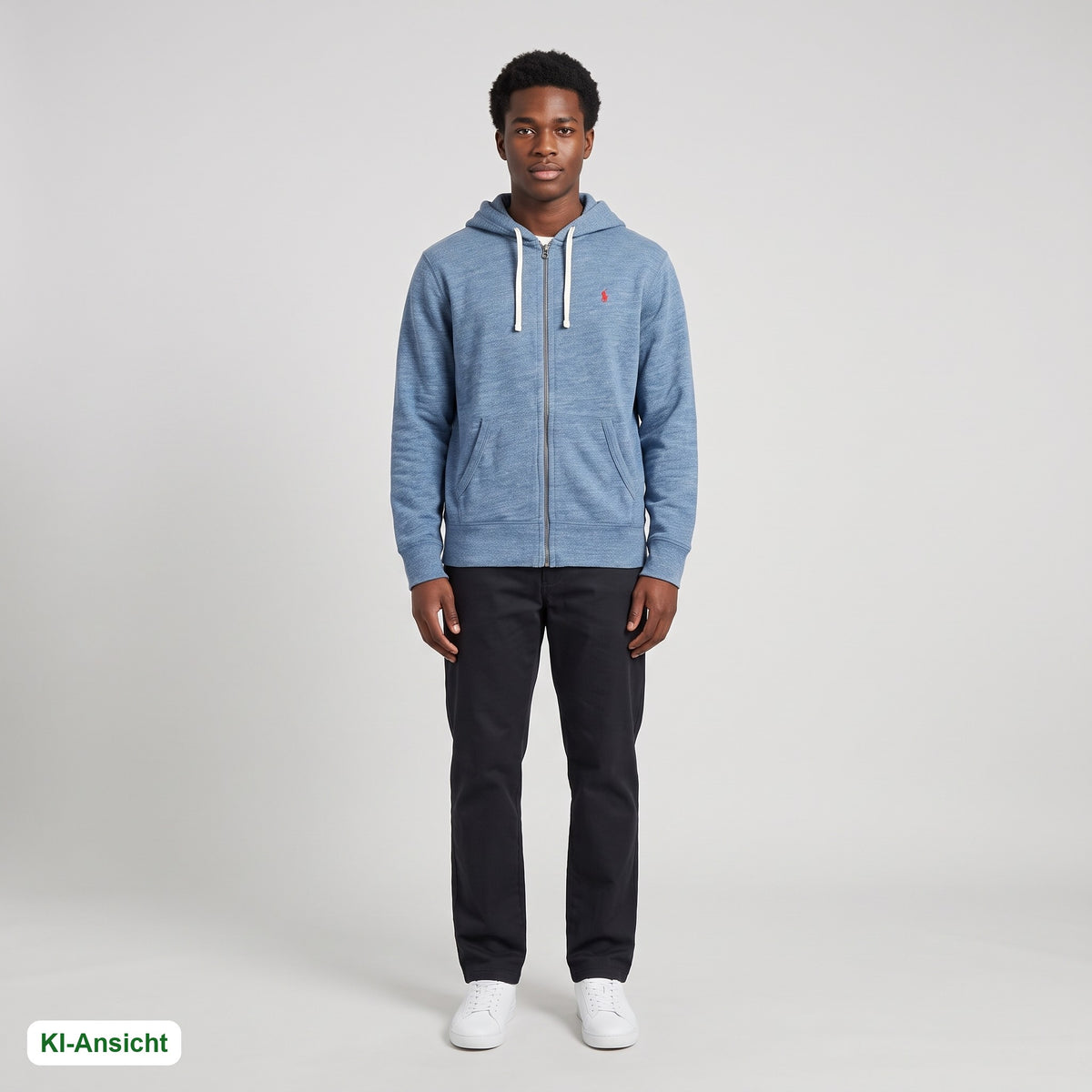 KI-Ansicht: Vintage Polo Ralph Lauren Hoodie (XL) getragen (KI-Visualisierung, Zustand siehe echte Fotos)
