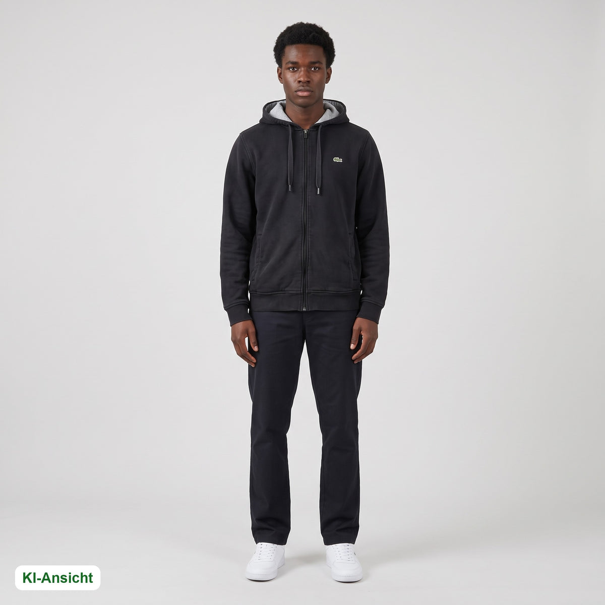 KI-Ansicht: Vintage Lacoste Hoodie (M) getragen (KI-Visualisierung, Zustand siehe echte Fotos)
