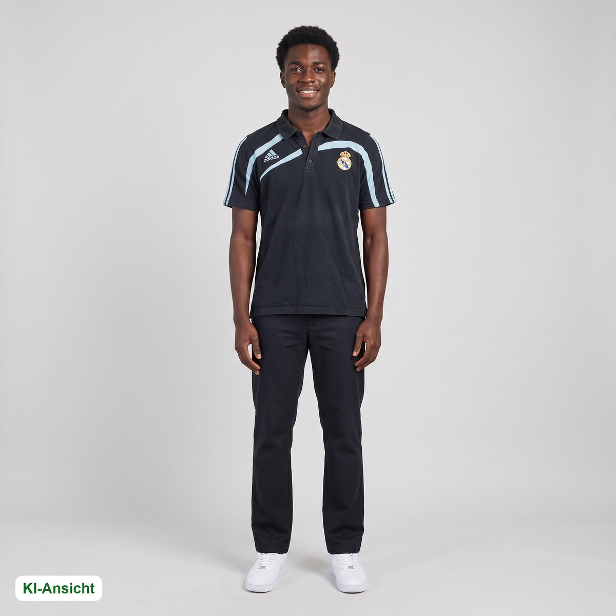 KI-Ansicht: Vintage Adidas Poloshirt (M) getragen (KI-Visualisierung, Zustand siehe echte Fotos)