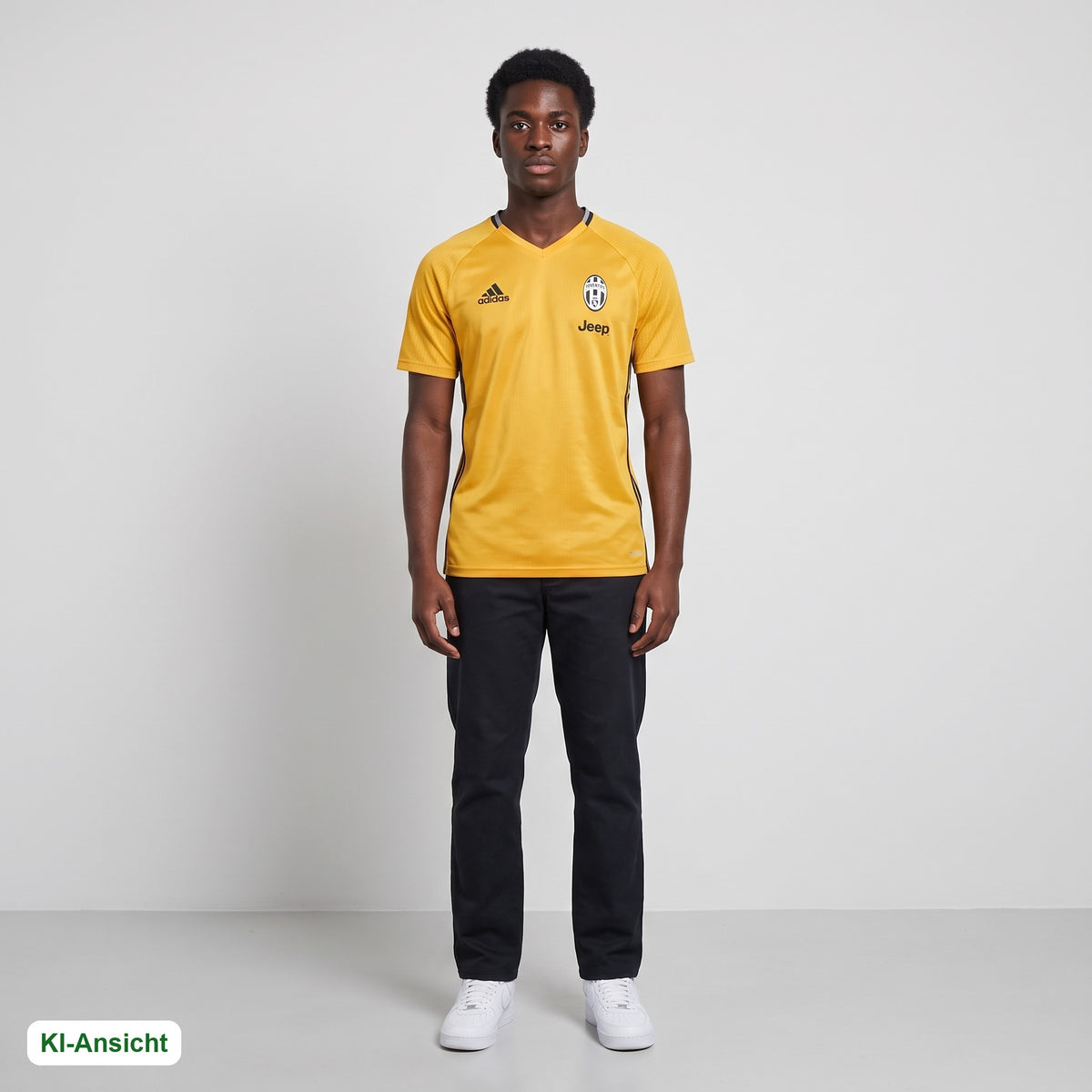 KI-Ansicht: Vintage Adidas Trikot (M) getragen (KI-Visualisierung, Zustand siehe echte Fotos)