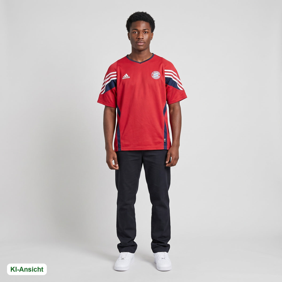 KI-Ansicht: Vintage Adidas Trikot (L) getragen (KI-Visualisierung, Zustand siehe echte Fotos)