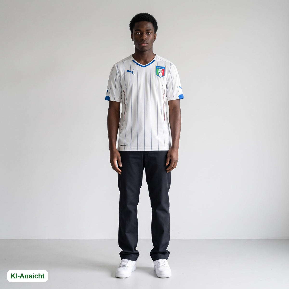 KI-Ansicht: Vintage Puma Trikot (M) getragen (KI-Visualisierung, Zustand siehe echte Fotos)