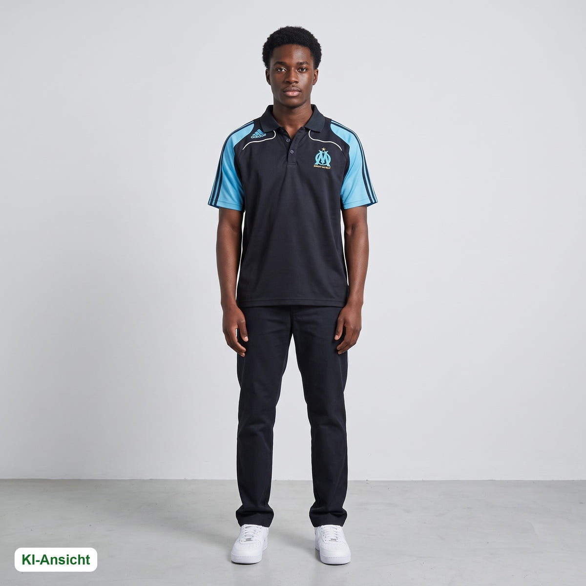 KI-Ansicht: Vintage Adidas Poloshirt (M) getragen (KI-Visualisierung, Zustand siehe echte Fotos)