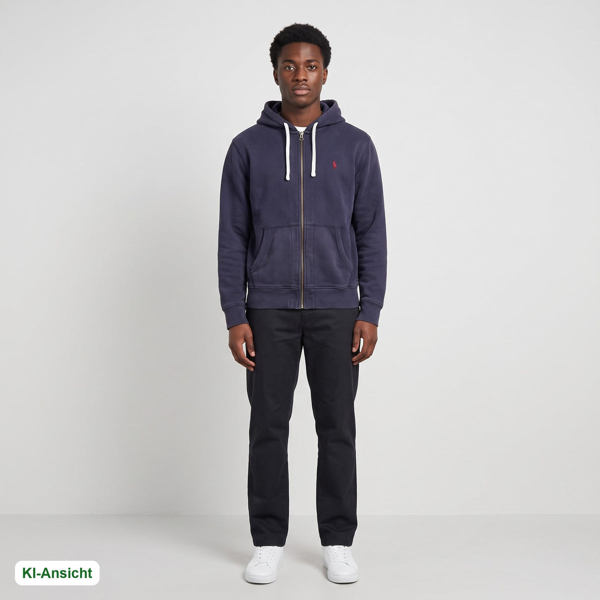 KI-Ansicht: Vintage Polo Ralph Lauren Hoodie (L) getragen (KI-Visualisierung, Zustand siehe echte Fotos)