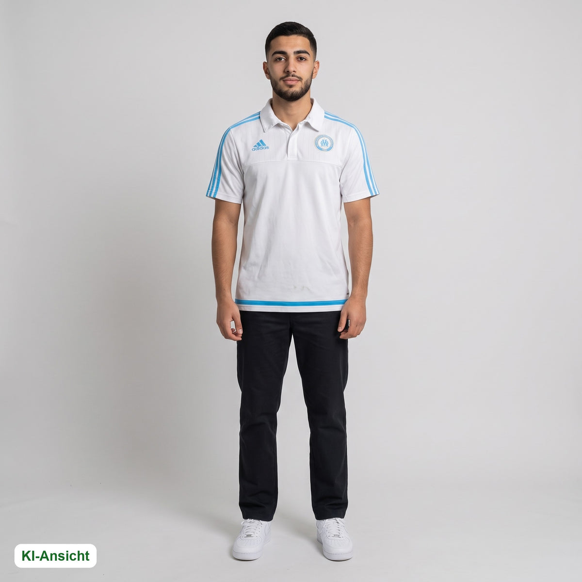 KI-Ansicht: Vintage Marseille Poloshirt (L) getragen (KI-Visualisierung, Zustand siehe echte Fotos)