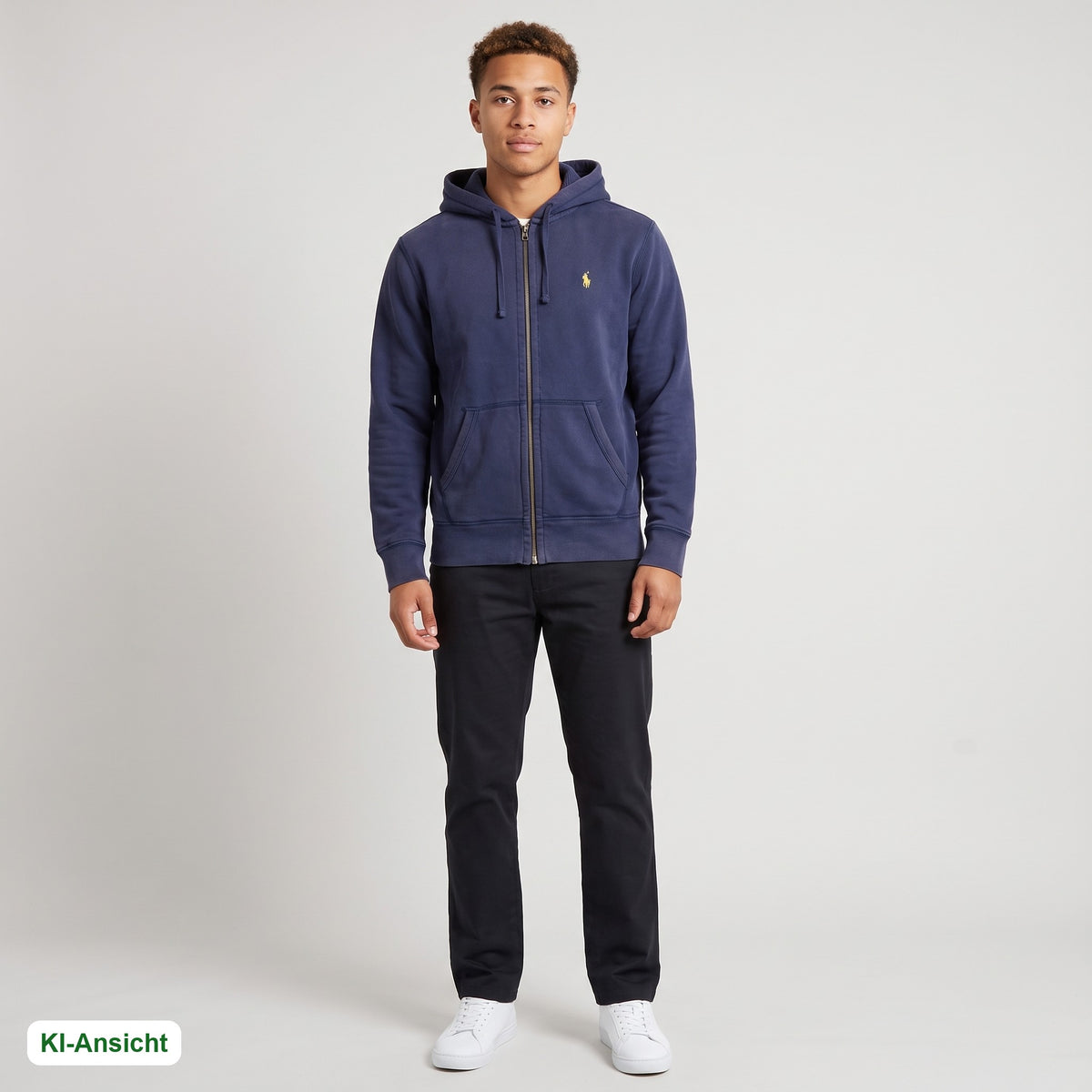KI-Ansicht: Vintage Polo Ralph Lauren Hoodie (S) getragen (KI-Visualisierung, Zustand siehe echte Fotos)