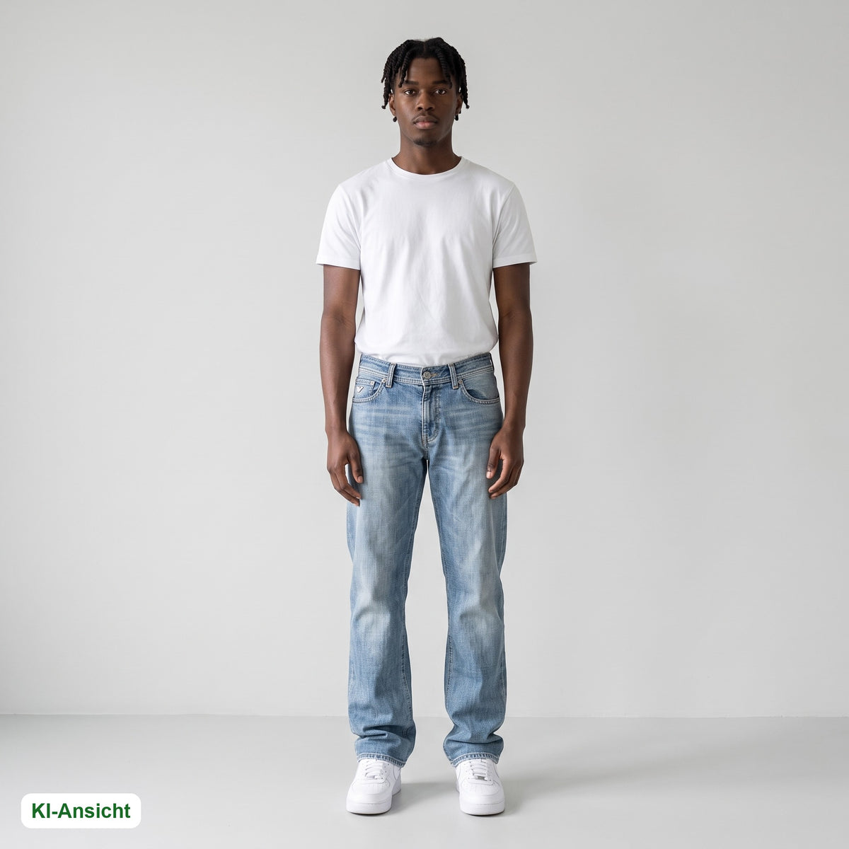KI-Ansicht: Vintage Armani Jeans (W29 L35) getragen (KI-Visualisierung, Zustand siehe echte Fotos)