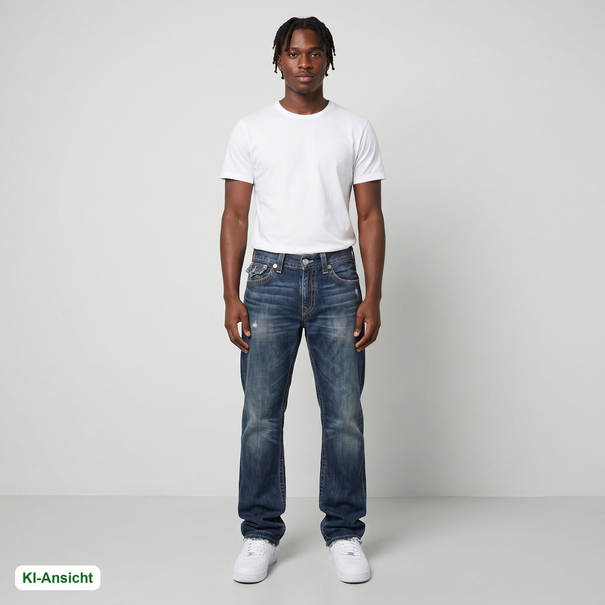 KI-Ansicht: Vintage True Religion Jeans (W33 L33) getragen (KI-Visualisierung, Zustand siehe echte Fotos)