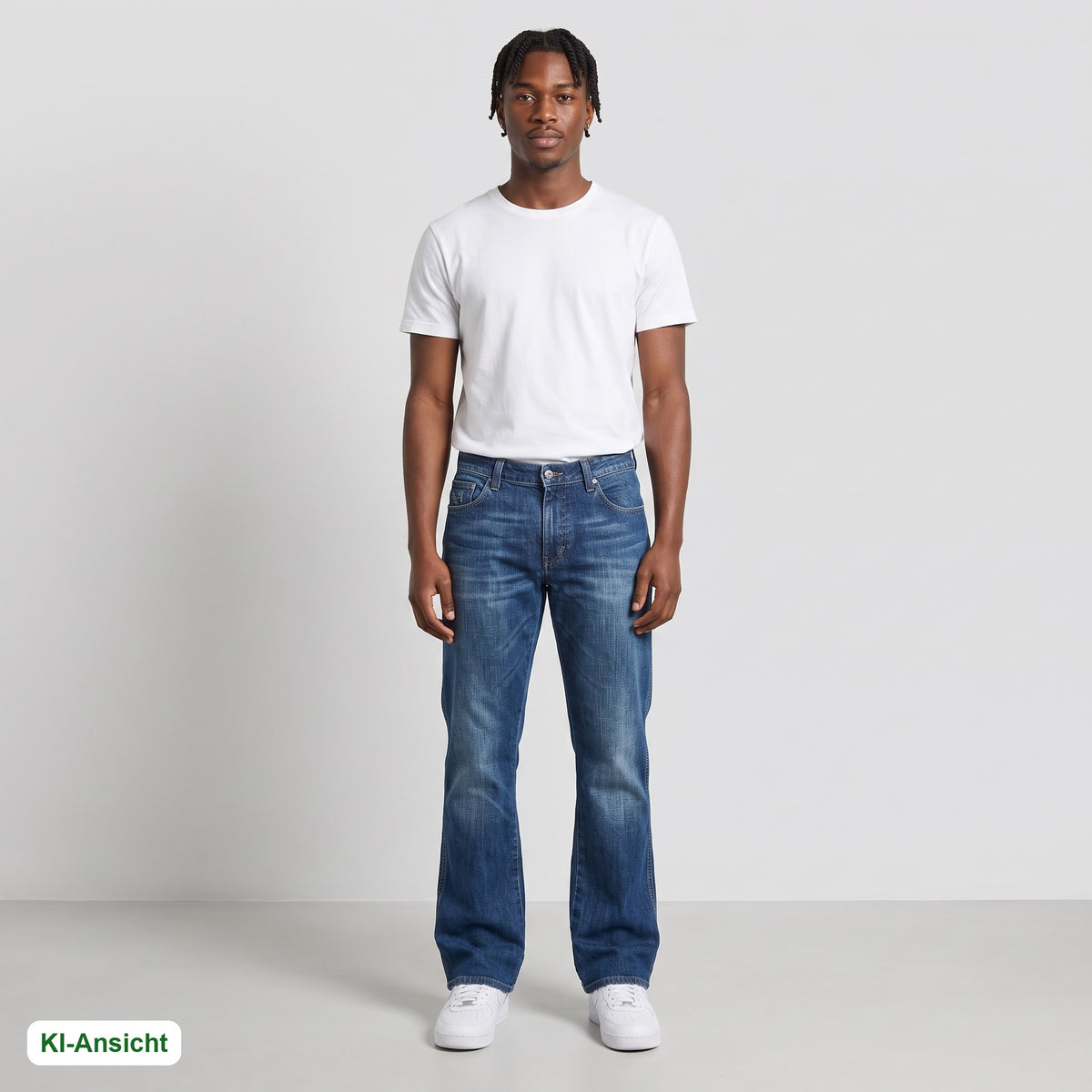 KI-Ansicht: Vintage Armani Jeans (W27 L30) getragen (KI-Visualisierung, Zustand siehe echte Fotos)