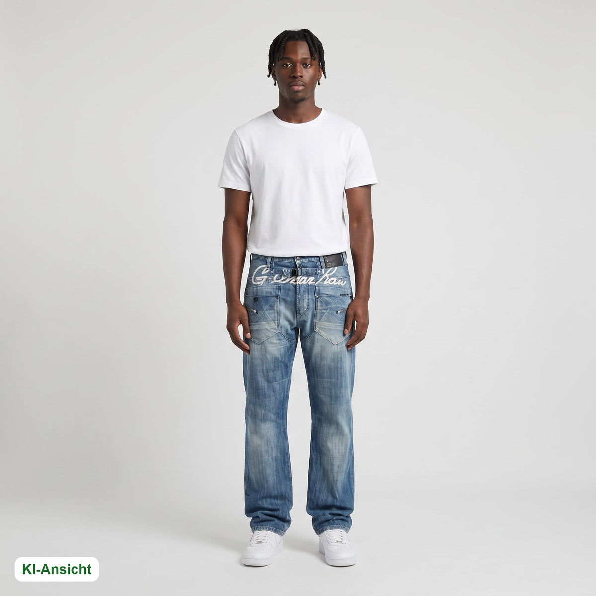 KI-Ansicht: Vintage G-Star Jeans (W33 L29) getragen (KI-Visualisierung, Zustand siehe echte Fotos)