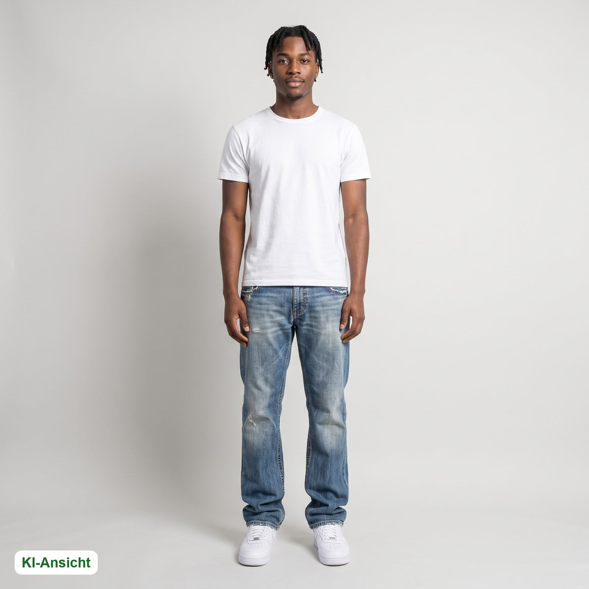 KI-Ansicht: Vintage D&G Jeans (W27 L26) getragen (KI-Visualisierung, Zustand siehe echte Fotos)