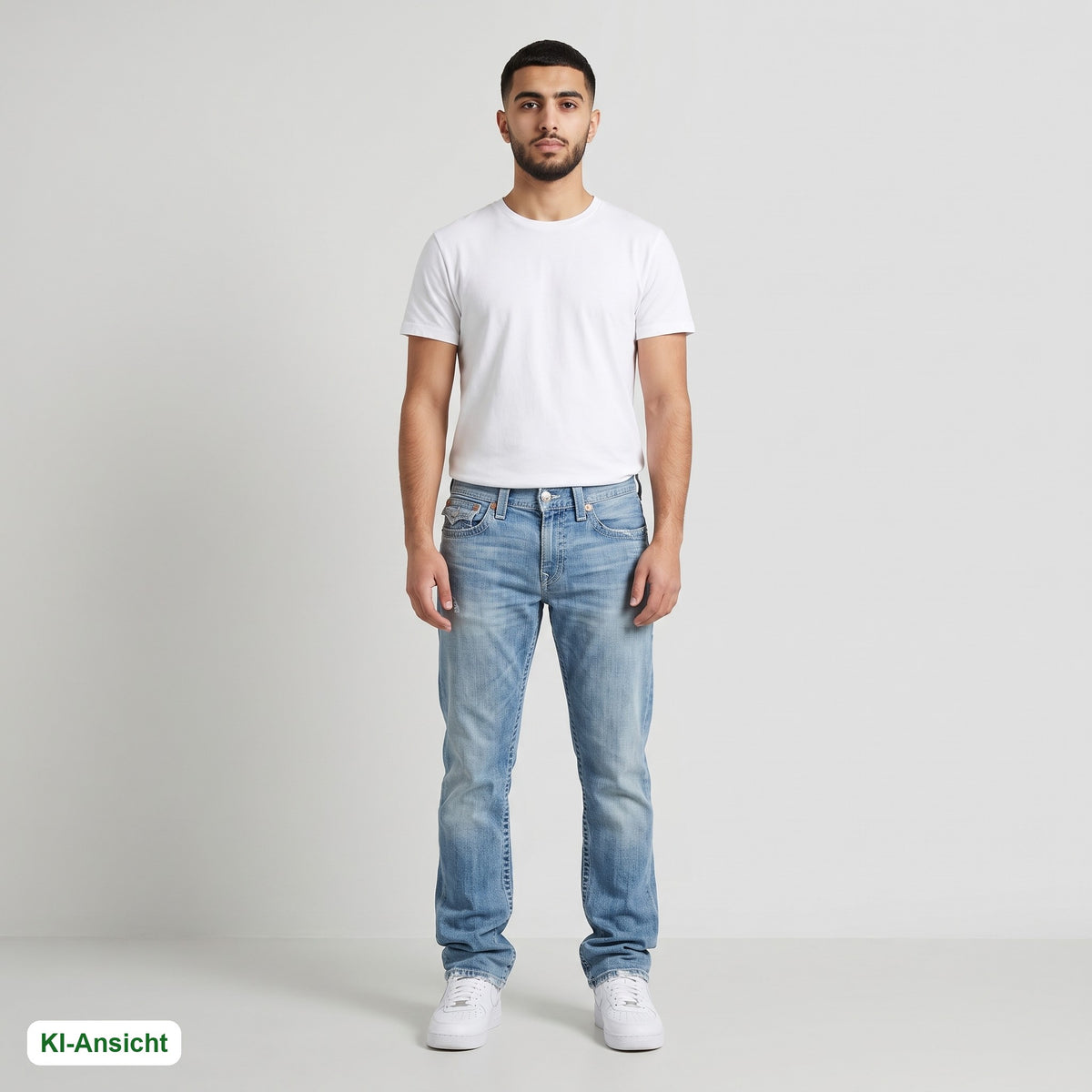 KI-Ansicht: Vintage True Religion Jeans (W33 L33) getragen (KI-Visualisierung, Zustand siehe echte Fotos)