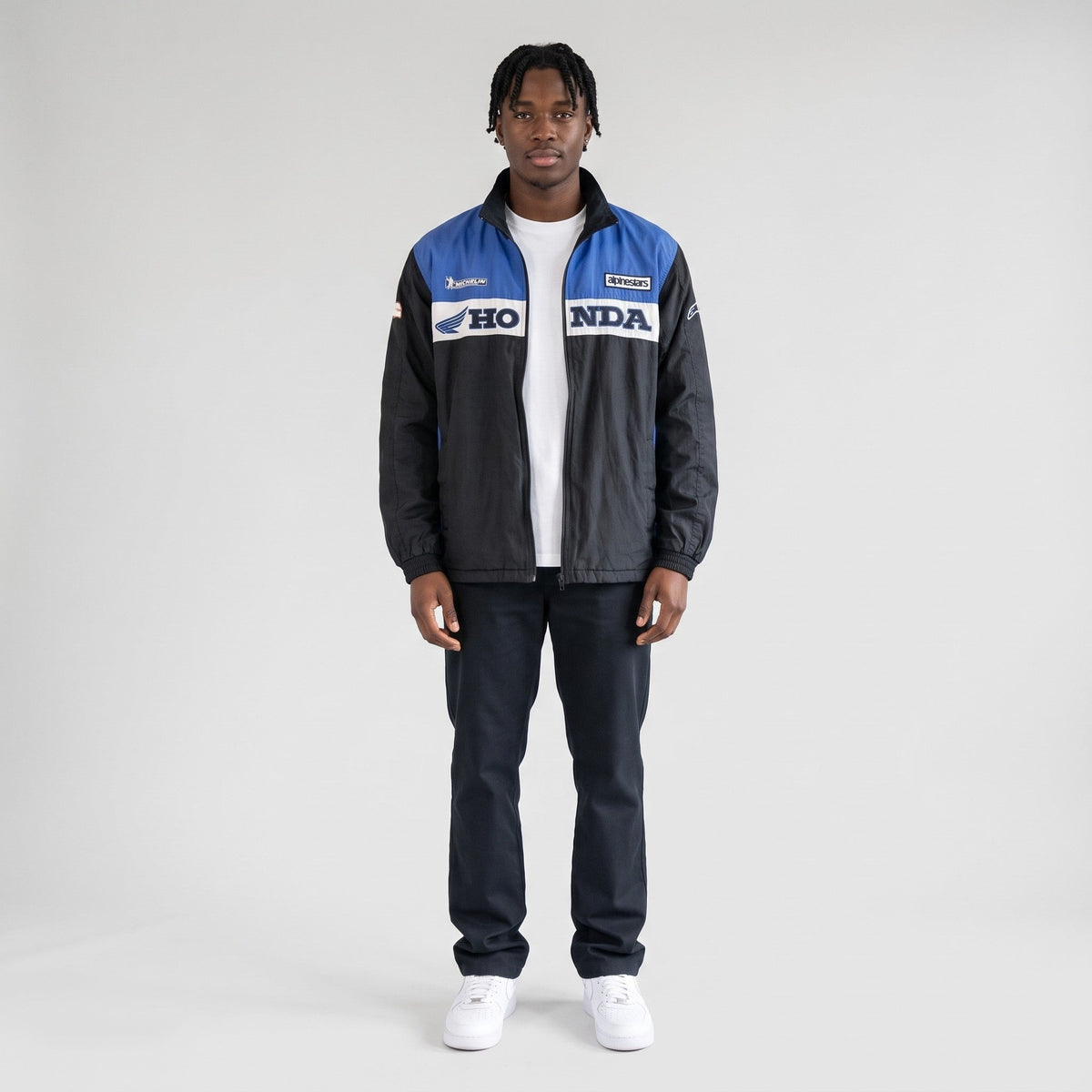 KI-Ansicht: Vintage Honda Jacket (L) getragen (KI-Visualisierung, Zustand siehe echte Fotos)
