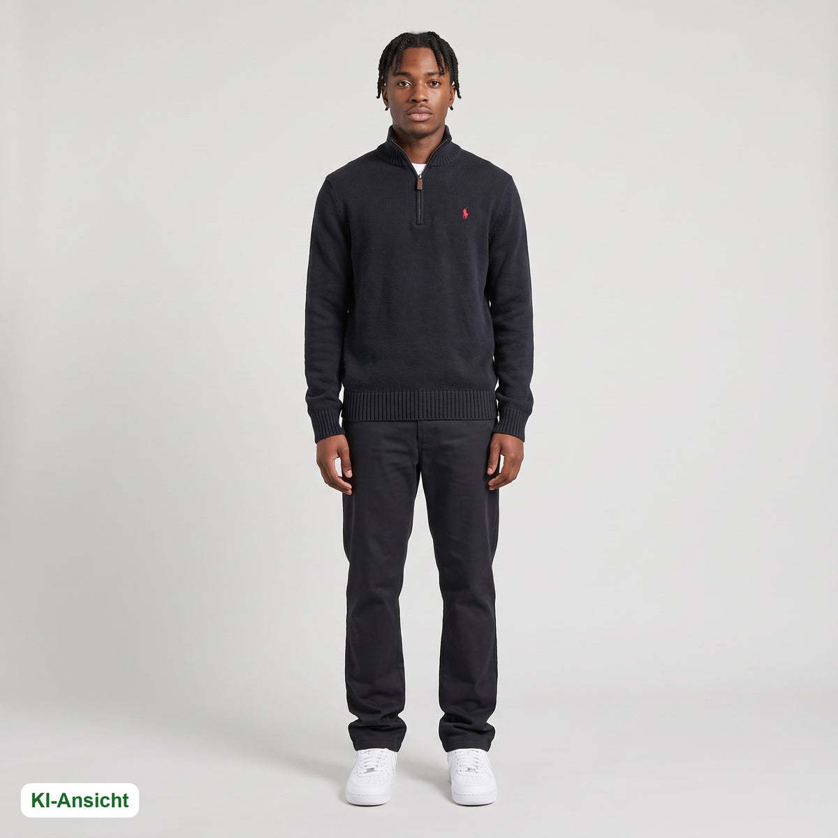 KI-Ansicht: Vintage Polo Ralph Lauren Halfzip (M) getragen (KI-Visualisierung, Zustand siehe echte Fotos)
