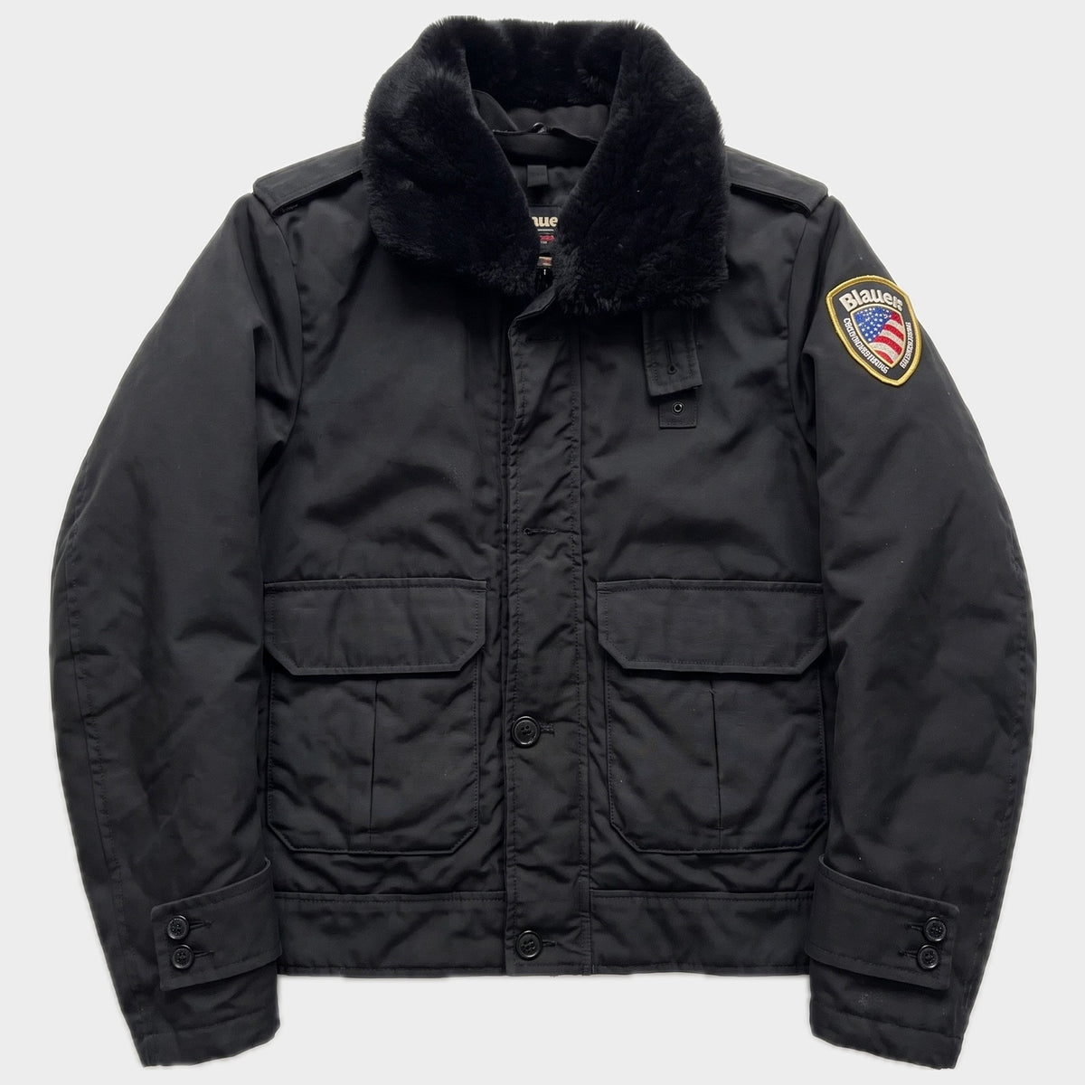 Glattes Liegefoto: Vintage Blauer Winterjacke (S) (KI-Aufbereitung, Zustand siehe echte Fotos)