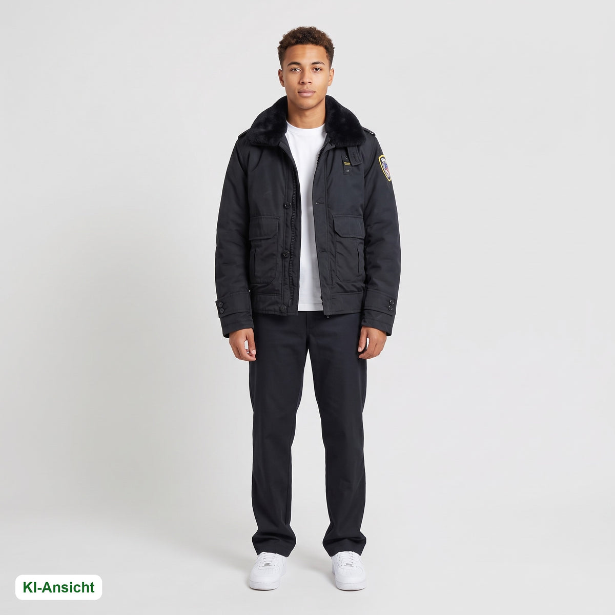 KI-Ansicht: Vintage Blauer Winterjacke (S) getragen (KI-Visualisierung, Zustand siehe echte Fotos)