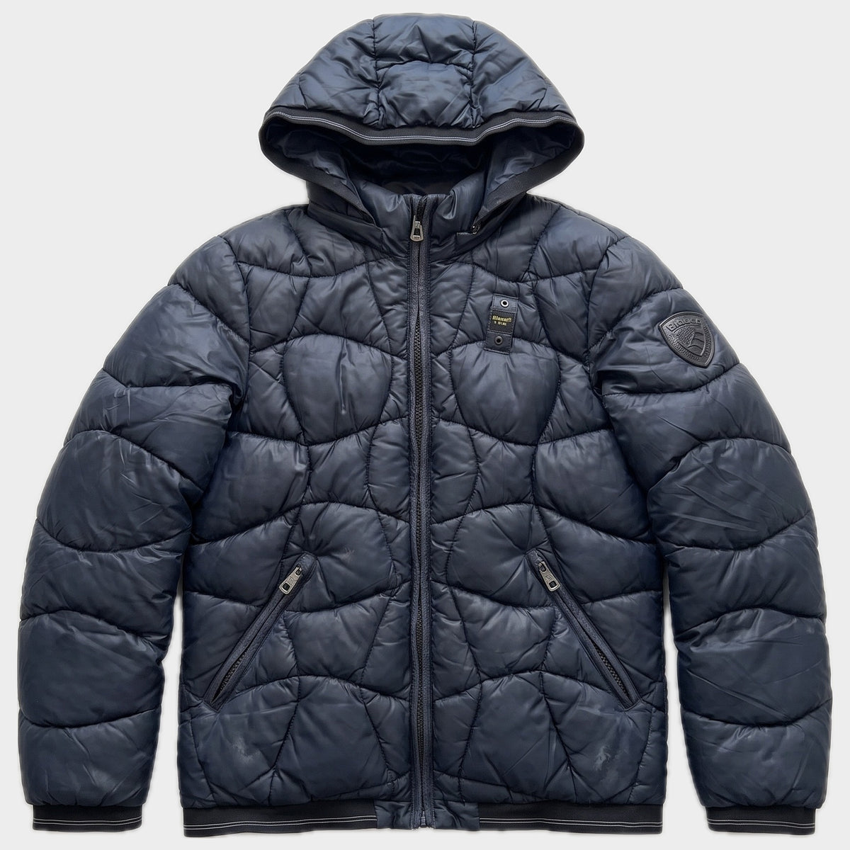 Glattes Liegefoto: Vintage Blauer Winterjacke (M) (KI-Aufbereitung, Zustand siehe echte Fotos)