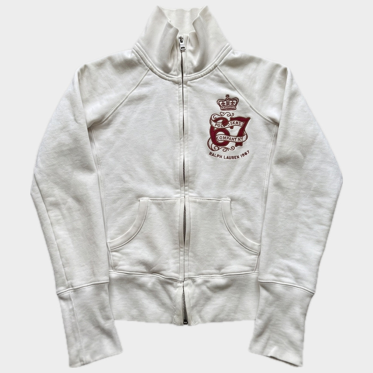 Glattes Liegefoto: Vintage Polo Ralph Lauren Trackjacket (XS) (KI-Aufbereitung, Zustand siehe echte Fotos)