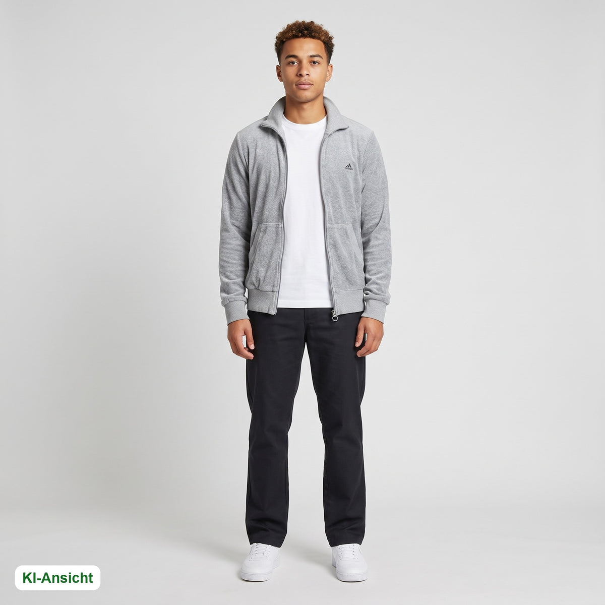 KI-Ansicht: Vintage Adidas Trackjacket (XS) getragen (KI-Visualisierung, Zustand siehe echte Fotos)