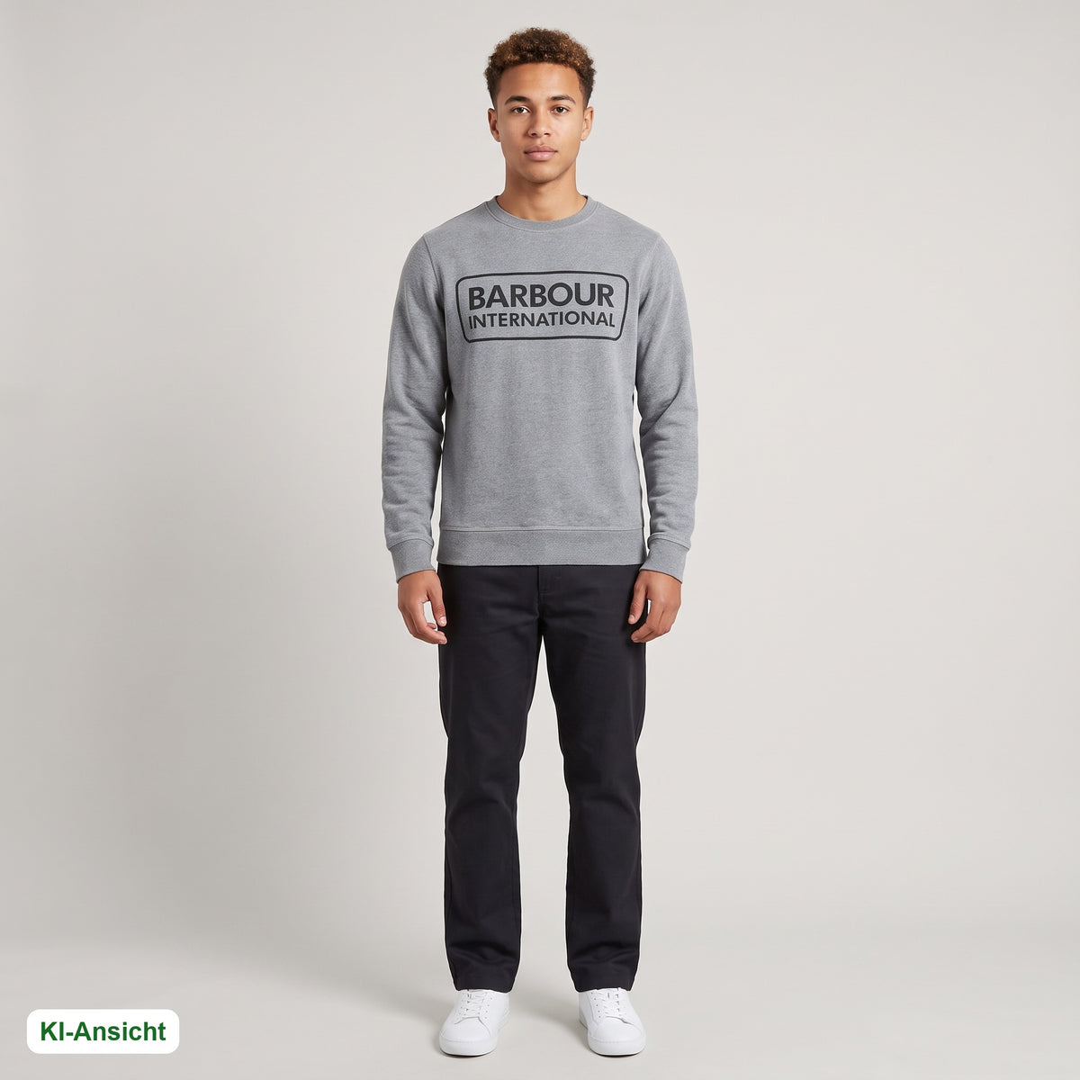 KI-Ansicht: Vintage Barbour International Sweater (S) getragen (KI-Visualisierung, Zustand siehe echte Fotos)