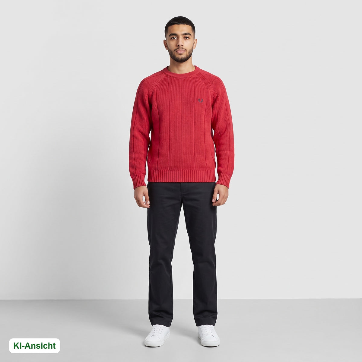 KI-Ansicht: Vintage Fred Perry Sweater (M) getragen (KI-Visualisierung, Zustand siehe echte Fotos)