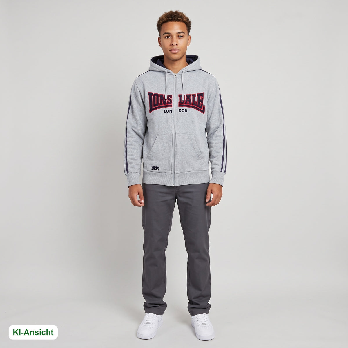 KI-Ansicht: Vintage Lonsdale Hoodie (M) getragen (KI-Visualisierung, Zustand siehe echte Fotos)