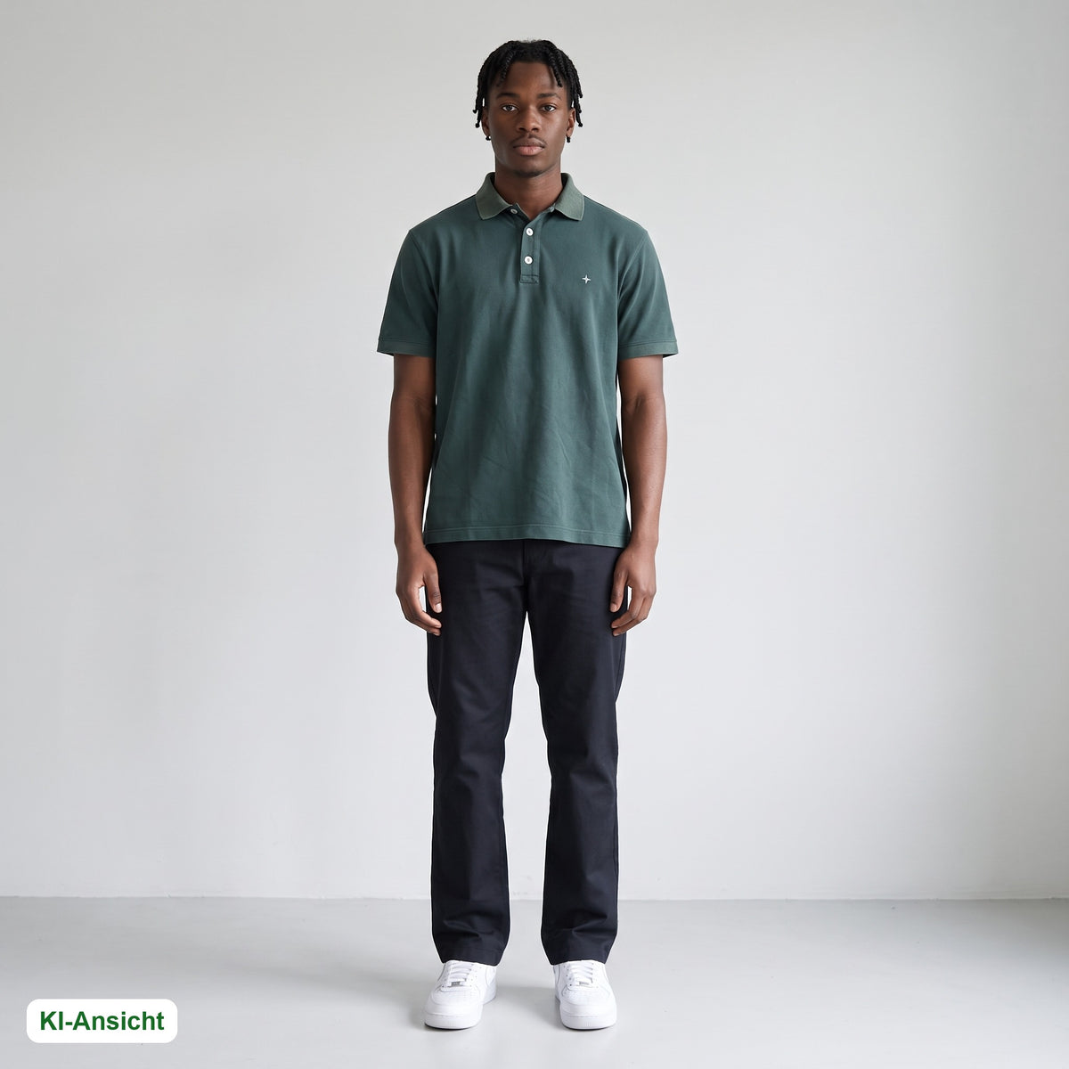 KI-Ansicht: Vintage Stone Island Poloshirt (M) getragen (KI-Visualisierung, Zustand siehe echte Fotos)