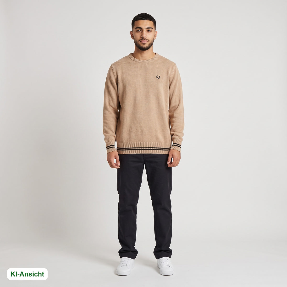 KI-Ansicht: Vintage Fred Perry Sweater (L) getragen (KI-Visualisierung, Zustand siehe echte Fotos)