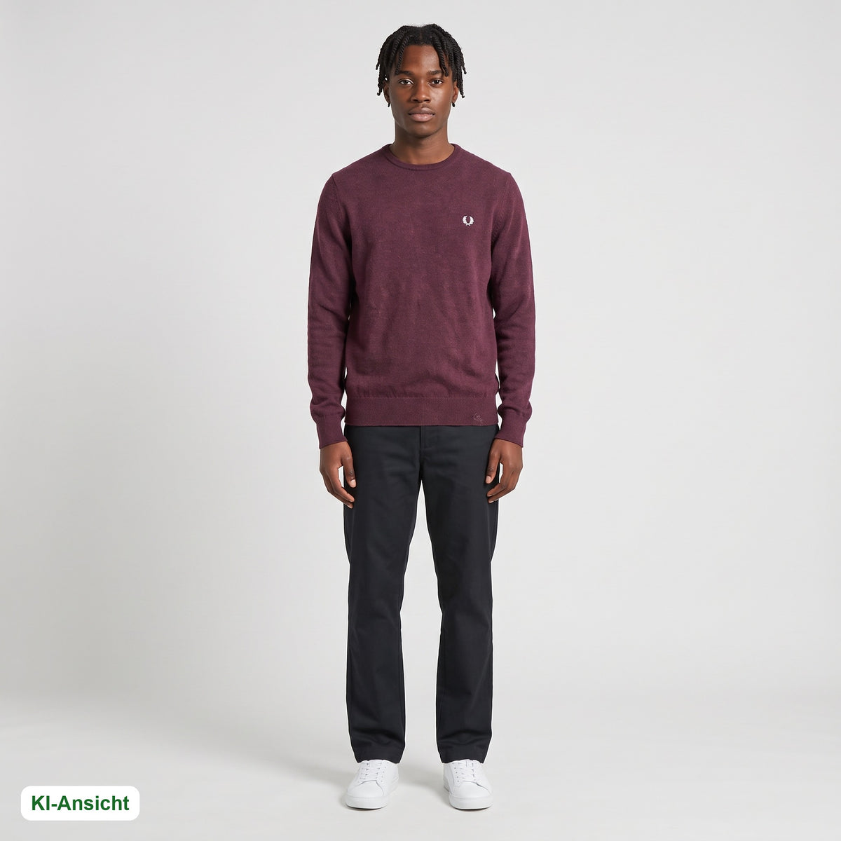 KI-Ansicht: Vintage Fred Perry Sweater (M) getragen (KI-Visualisierung, Zustand siehe echte Fotos)