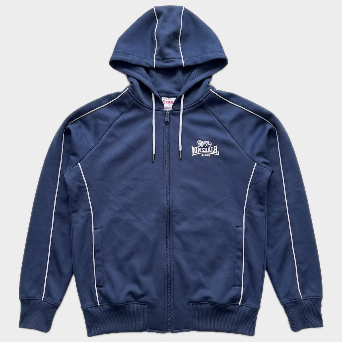 Glattes Liegefoto: Vintage Lonsdale Hoodie (S) (KI-Aufbereitung, Zustand siehe echte Fotos)