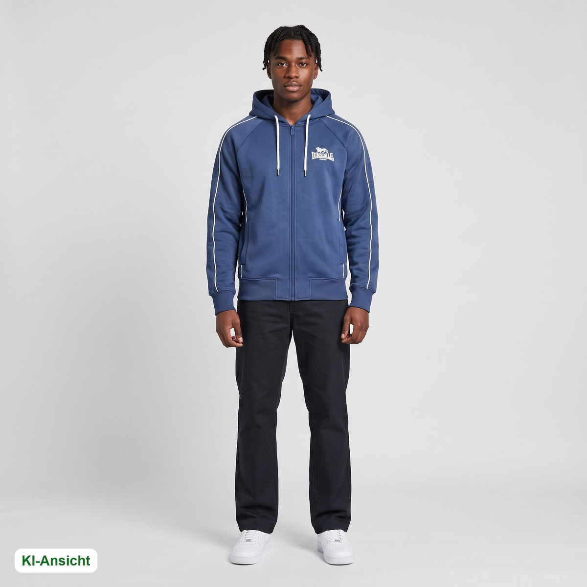 KI-Ansicht: Vintage Lonsdale Hoodie (S) getragen (KI-Visualisierung, Zustand siehe echte Fotos)
