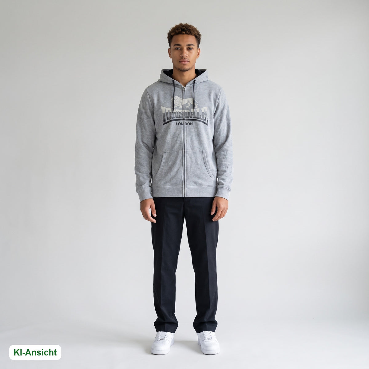 KI-Ansicht: Vintage Lonsdale Hoodie (XL) getragen (KI-Visualisierung, Zustand siehe echte Fotos)