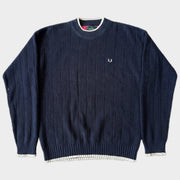 Glattes Liegefoto: Vintage Fred Perry Sweater (M) (KI-Aufbereitung, Zustand siehe echte Fotos)