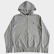 Glattes Liegefoto: Vintage Fred Perry Hoodie (S) (KI-Aufbereitung, Zustand siehe echte Fotos)