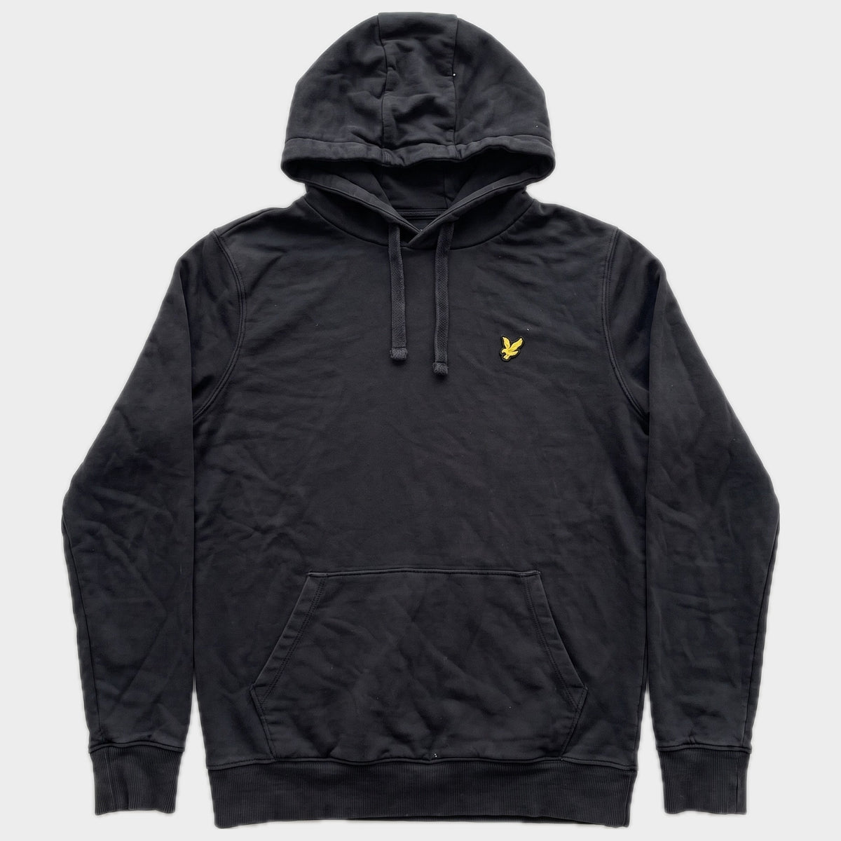 Glattes Liegefoto: Vintage Lyle & Scott Hoodie (S) (KI-Aufbereitung, Zustand siehe echte Fotos)
