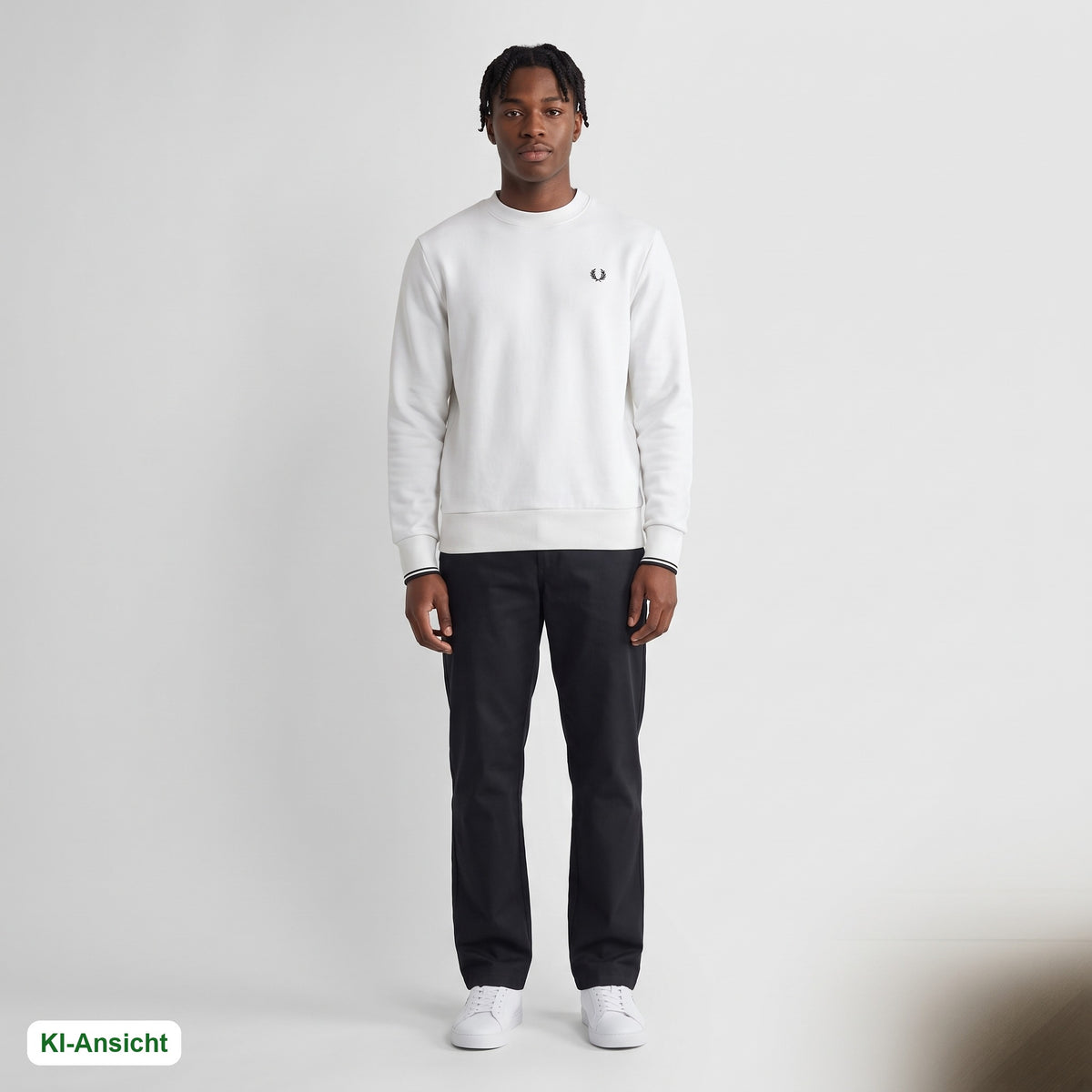 KI-Ansicht: Vintage Fred Perry Sweater (M) getragen (KI-Visualisierung, Zustand siehe echte Fotos)
