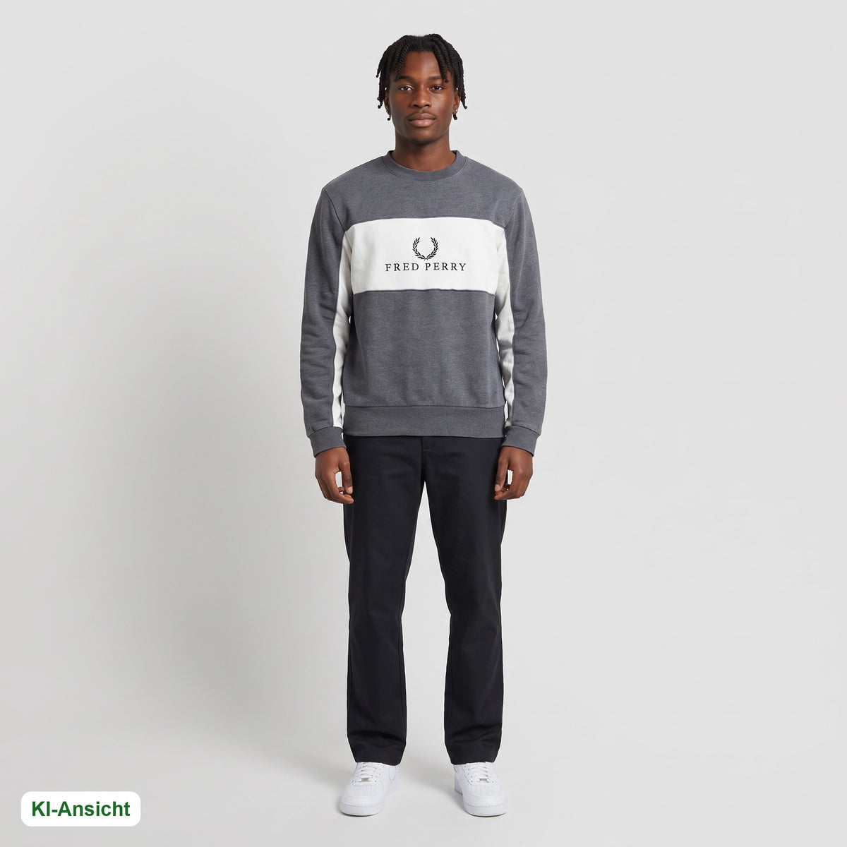 KI-Ansicht: Vintage Fred Perry Sweater (S) getragen (KI-Visualisierung, Zustand siehe echte Fotos)