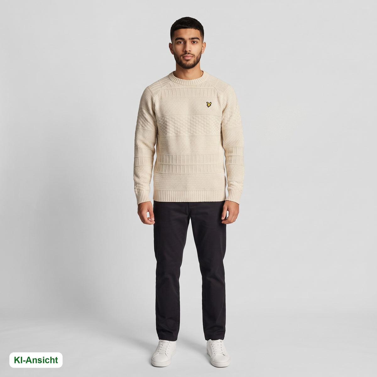KI-Ansicht: Vintage Lyle & Scott Sweater (M) getragen (KI-Visualisierung, Zustand siehe echte Fotos)