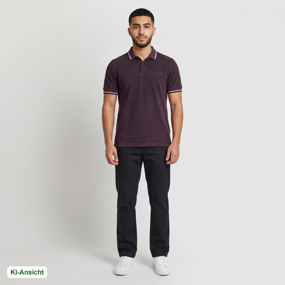 KI-Ansicht: Vintage Fred Perry Poloshirt (L) getragen (KI-Visualisierung, Zustand siehe echte Fotos)