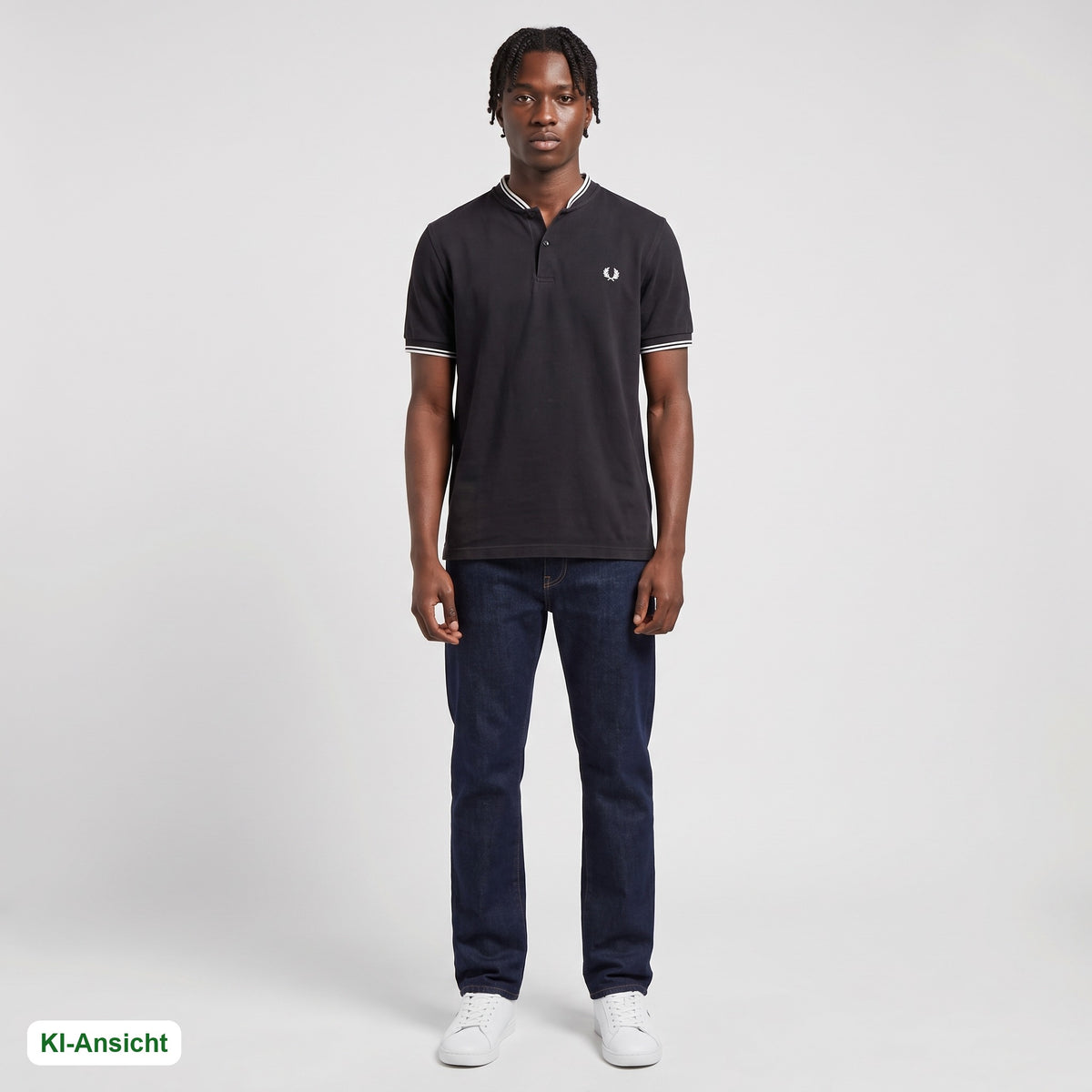 KI-Ansicht: Vintage Fred Perry Poloshirt (L) getragen (KI-Visualisierung, Zustand siehe echte Fotos)
