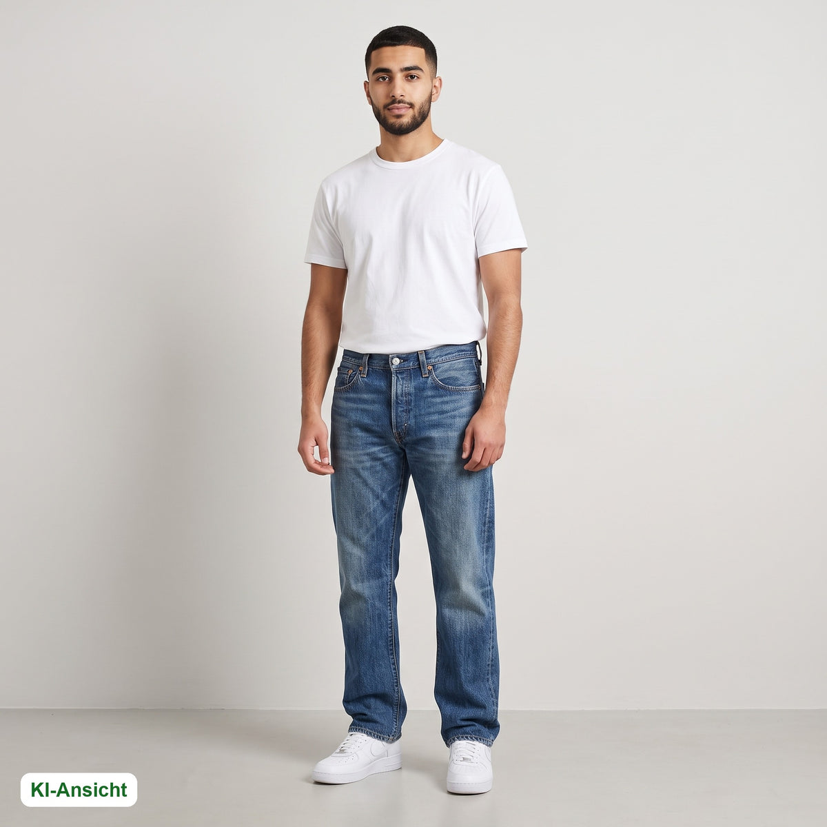 KI-Ansicht: Vintage Levi's Jeans (W33 L34) getragen (KI-Visualisierung, Zustand siehe echte Fotos)