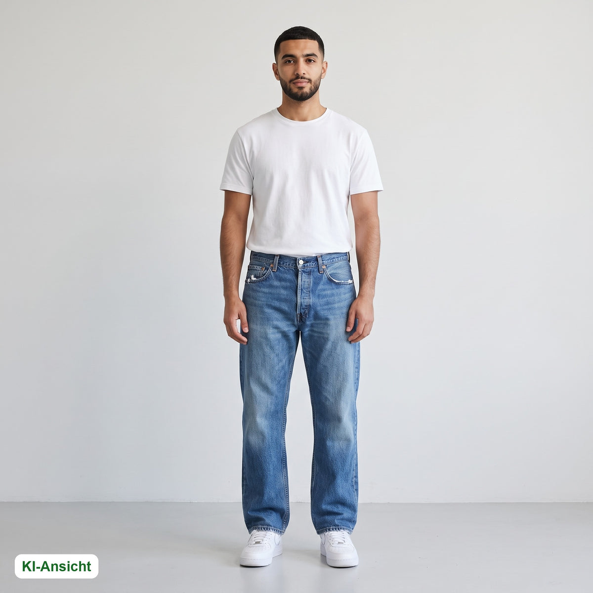 KI-Ansicht: Vintage Levi's Jeans (W42 L30) getragen (KI-Visualisierung, Zustand siehe echte Fotos)