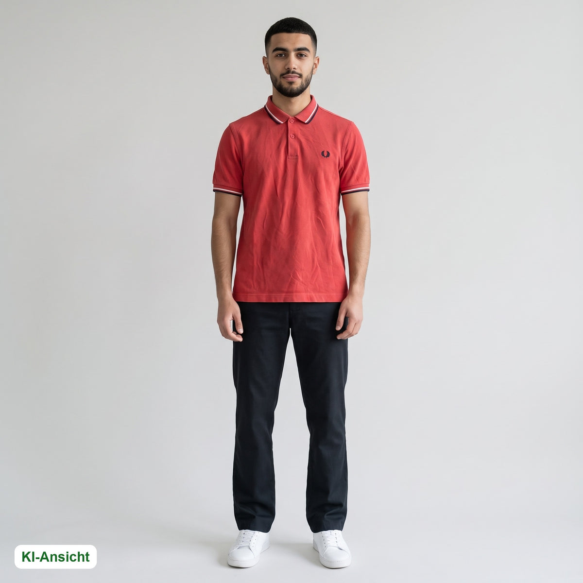 KI-Ansicht: Vintage Fred Perry Poloshirt (S) getragen (KI-Visualisierung, Zustand siehe echte Fotos)