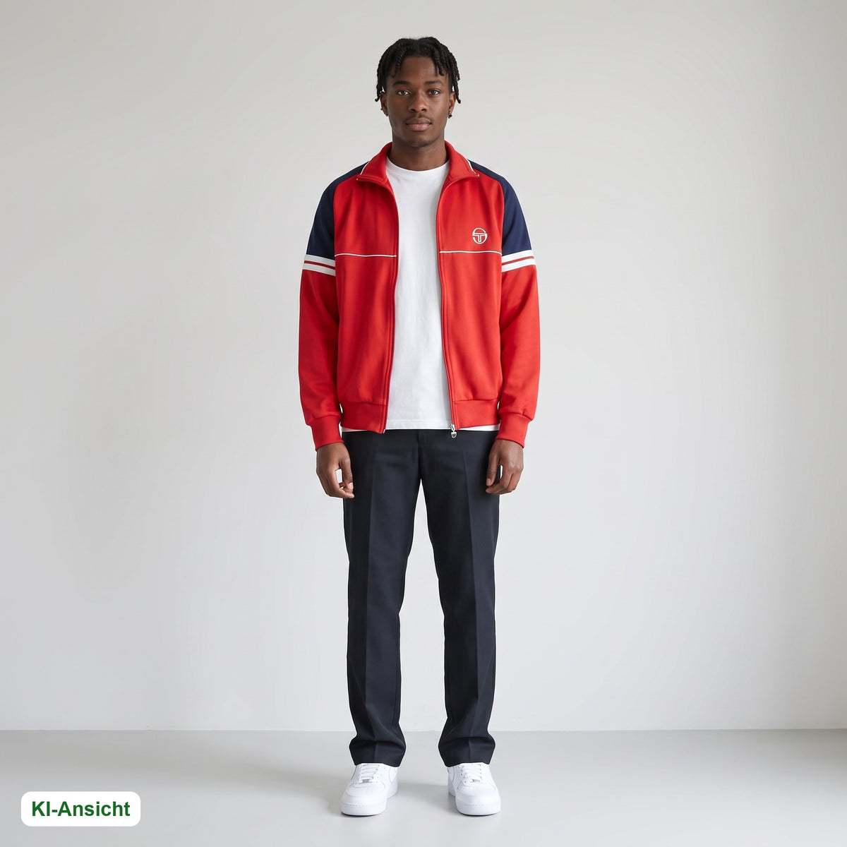 KI-Ansicht: Vintage Sergio Tacchini Trackjacket (M) getragen (KI-Visualisierung, Zustand siehe echte Fotos)