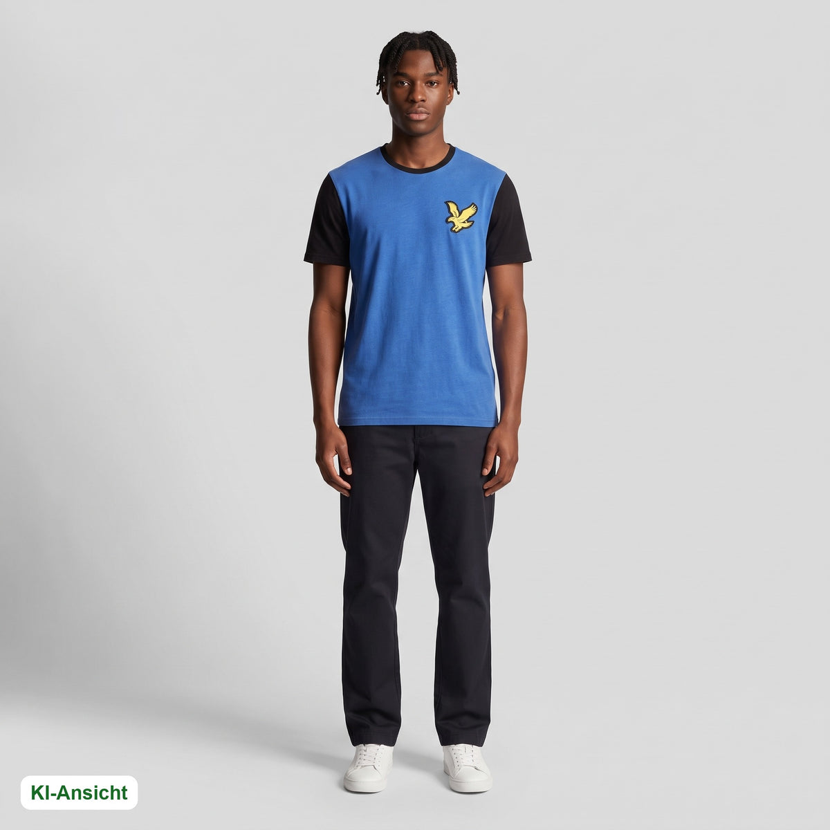 KI-Ansicht: Vintage Lyle & Scott T-Shirt (M) getragen (KI-Visualisierung, Zustand siehe echte Fotos)
