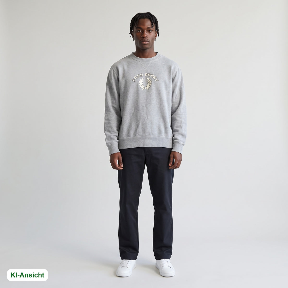 KI-Ansicht: Vintage Fred Perry Sweater (M) getragen (KI-Visualisierung, Zustand siehe echte Fotos)